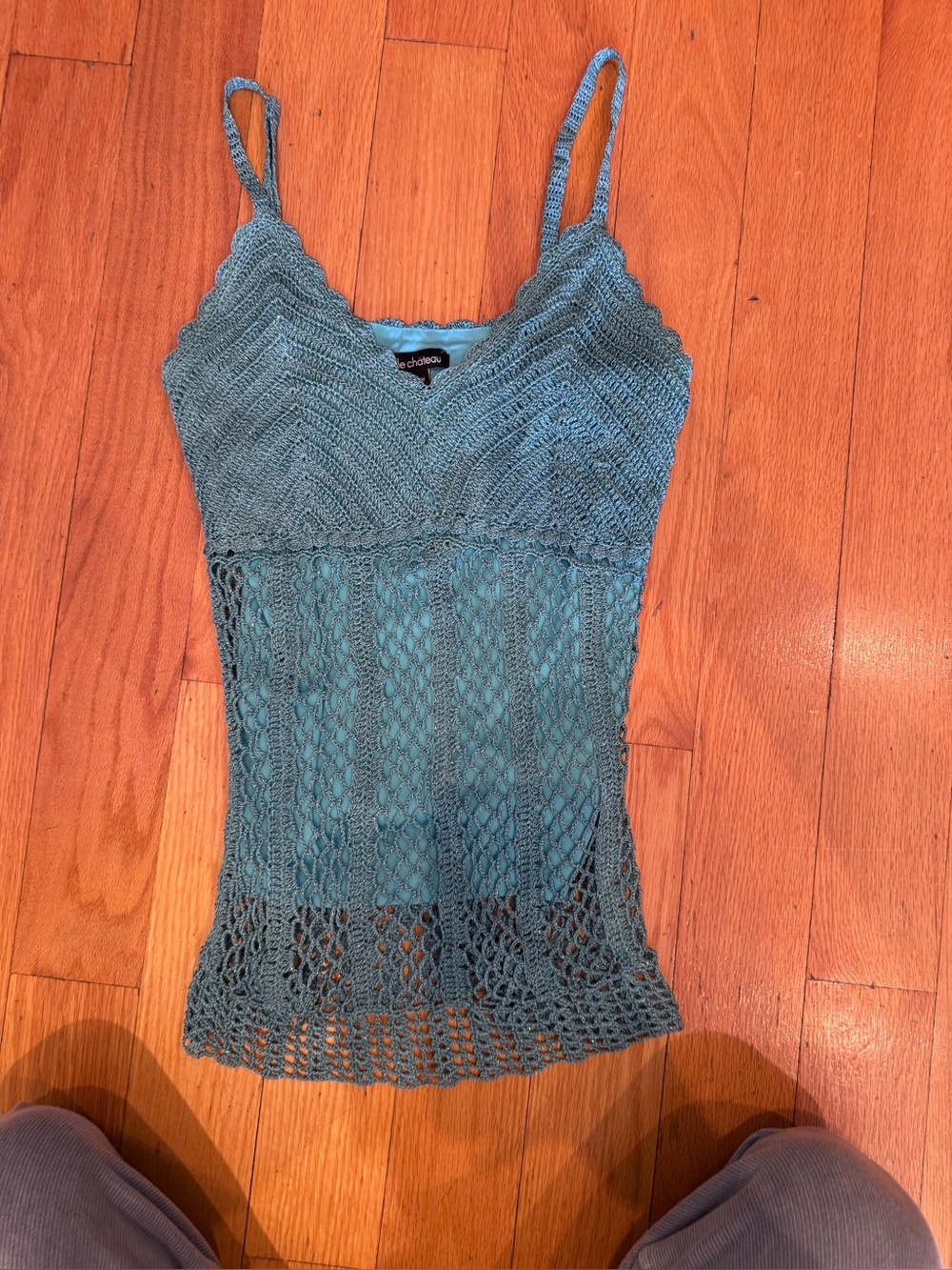 Y2K Le chateau blue knit stretchy cami - Picture 2 of 7